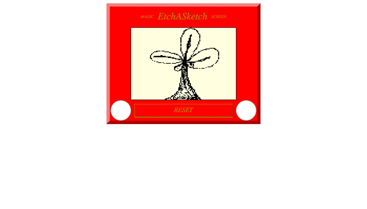 Etch a sketch made with HTML and CSS displaying a drawing of a plant.