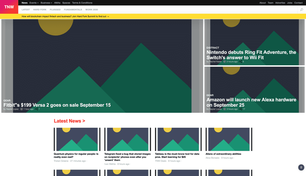 A mock of The Next Web website home page used to practice responsive design